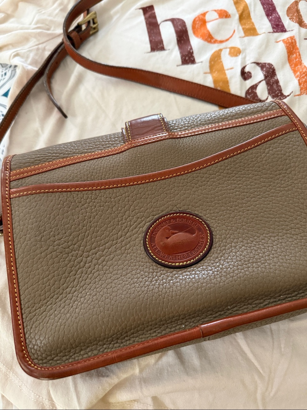 Dooney & Bourke Olive and Brown Pebbled Leather-Trim Messenger Bag